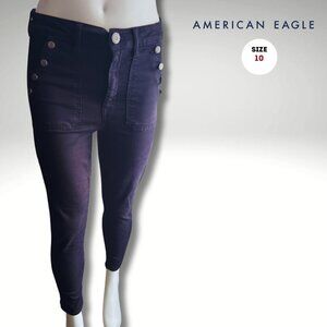 American Eagle High-Rise Jeggings | Size 10 | Dark Wash | Button Detail